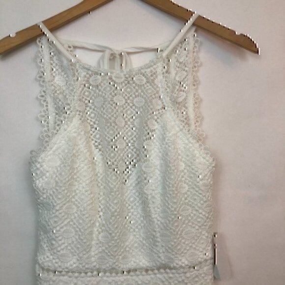 NEW NWT B DARLIN High Neck Lace Fit Flare Dress White Sleeveless Mini Party 1 2 - Picture 3 of 8